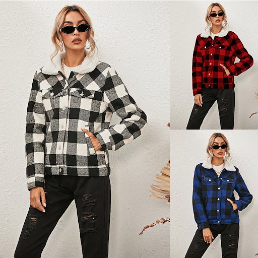 Title 2, Womens Plaid Fur Collar Plus Velvet Padded Coa...