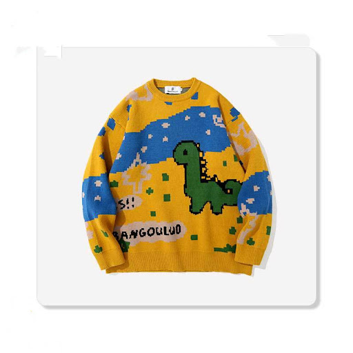 Title 2, Mens Round Neck Dinosaur Print All-match Casua...