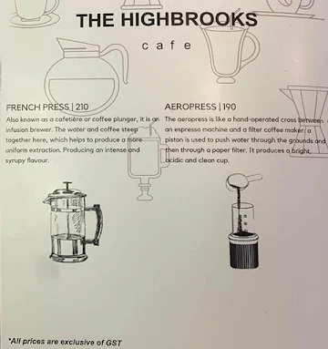 The Highbrooks Cafe menu 
