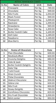 Royal Marwadi Cakes menu 1