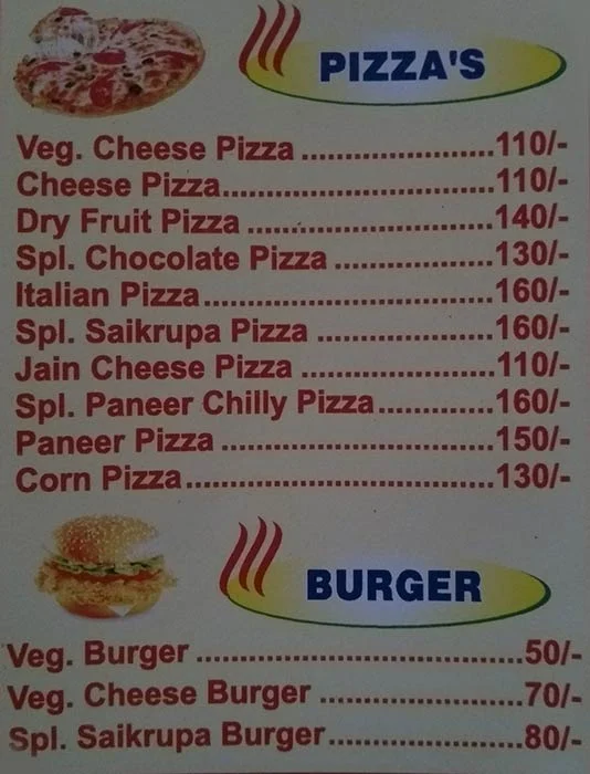 Shree Saikrupa menu 