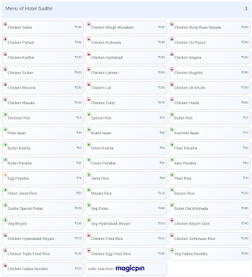 Hotel Sudhir menu 