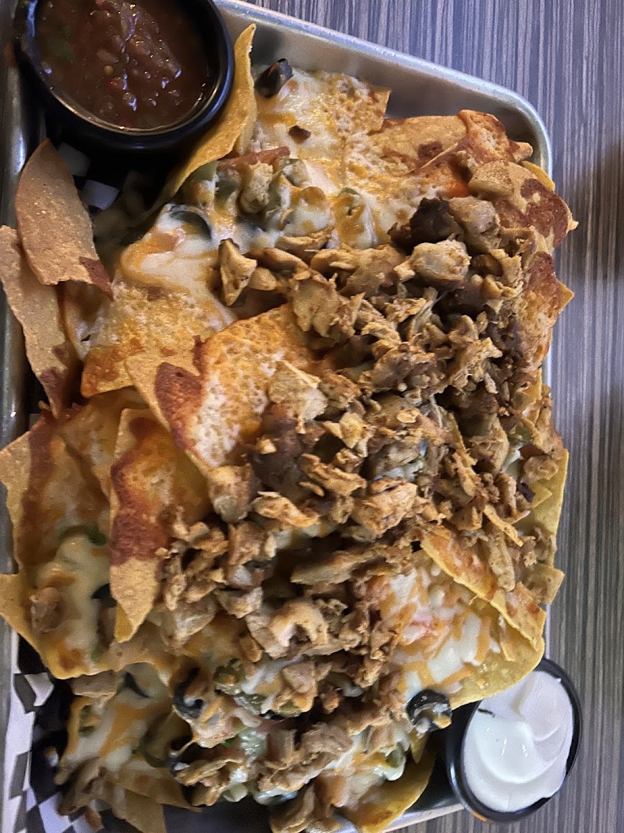 Nachos with chicken added - the chicken is reaaally good!