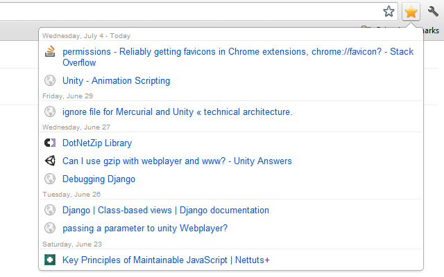 Recent Bookmarks chrome extension