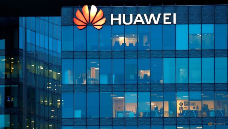 A view shows a Huawei logo at Huawei Technologies France headquarters in Boulogne-Billancourt near Paris, France, February 17, 2021.