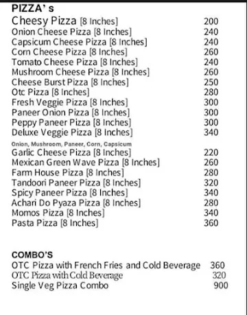 Full Night Cave menu 