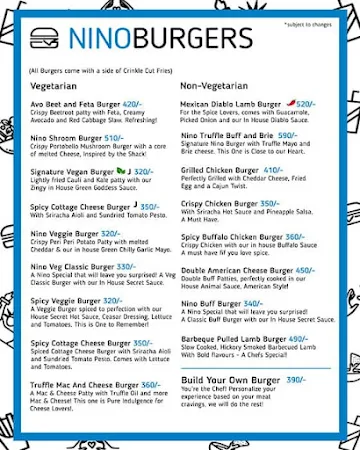 Nino Burgers menu 