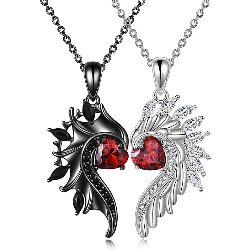 Title 3, Collar de pareja con alas de ángel y diablo, co...
