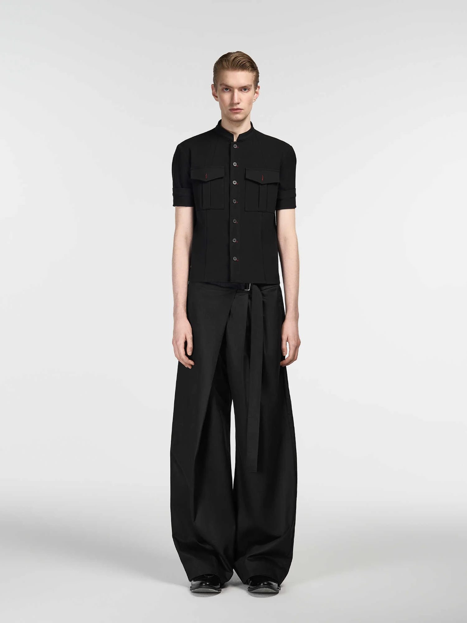 Title 6, Black Tencel Cotton Single Pleated Cut Adjustab...