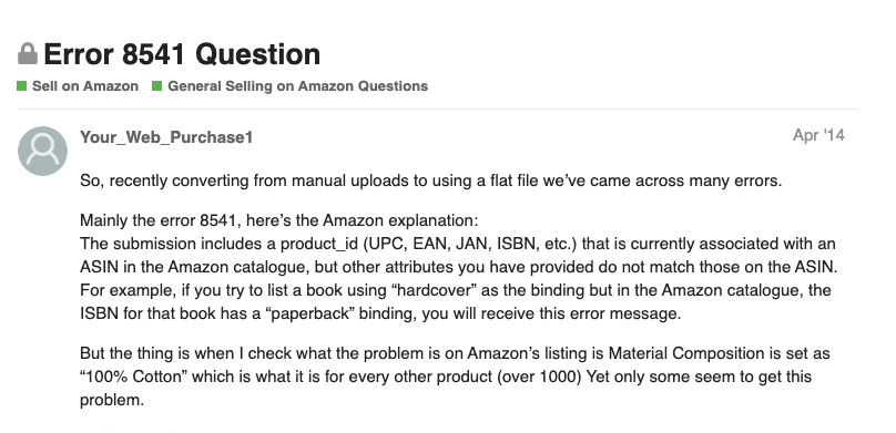 Amazon Error Code 8541