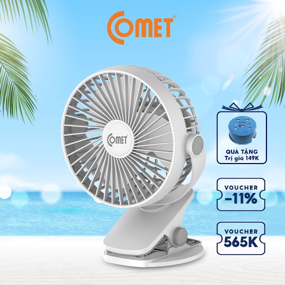 Quạt Sạc Tích Điện Mini Kẹp Bàn Comet Crf0705 5W Đế Kẹp Xe Đẩy Hoặc Để Bàn Xoay 360 Độ