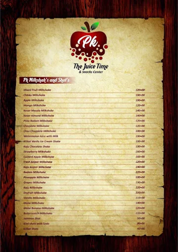 PK The Juice Time & Snack Center menu 