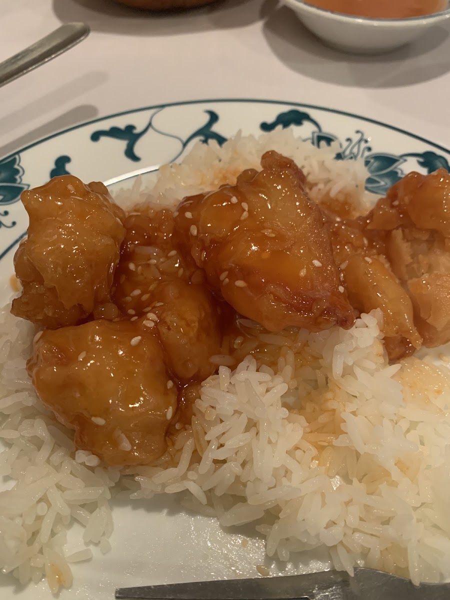 Gluten free sesame chicken with white rice!!