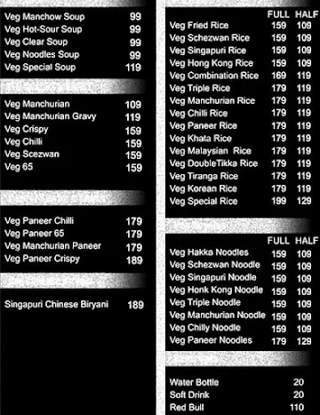 New Chinese Corner menu 