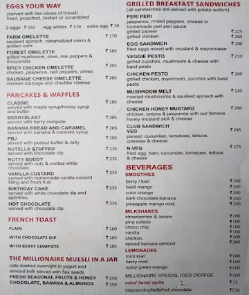 The Millionaire Express menu 