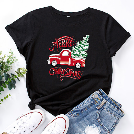 Title 5, Womens Printed Loose Round Neck Short Sleeve T...