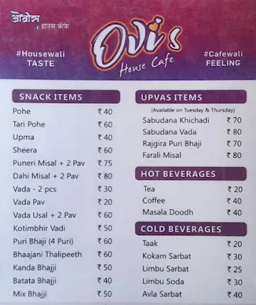 Ovi's House Cafe menu 