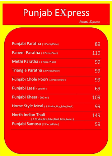 Punjab Express menu 