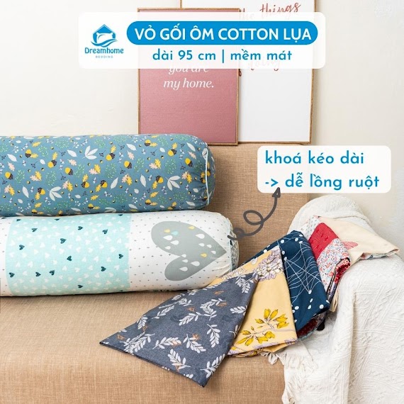 Vỏ Gối Ôm Kéo Khóa Cotton Hàn Dreamhomebedding Áo Gối Ôm Khóa Kéo Bo Tròn 2 Đầu Size 35X100Cm Vừa Ruột Ôm 35X100