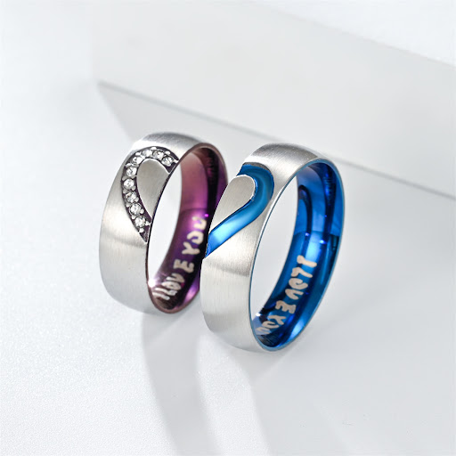 Title 3, Heart Shape With Diamond Stainless Steel "I LOV...