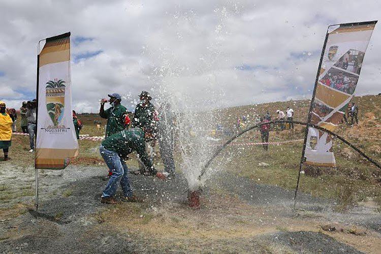 Water gushes from a new borehole in Feni Village in Ngqushwa.