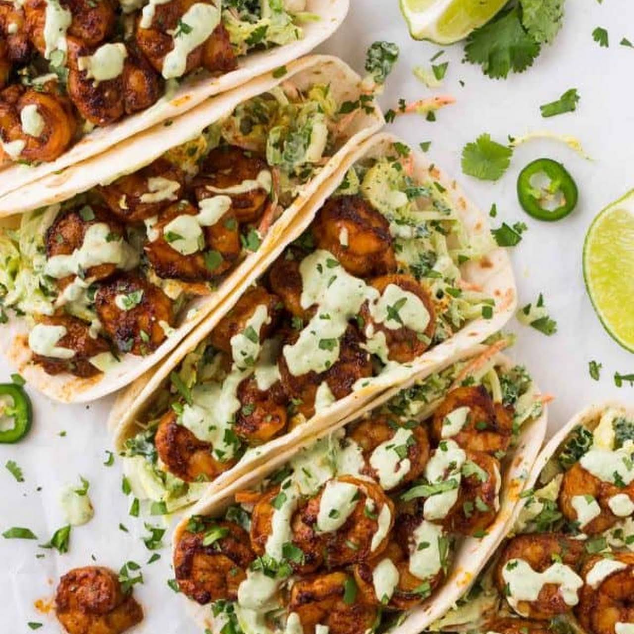 Shrimp Tacos with Creamy Taco Slaw