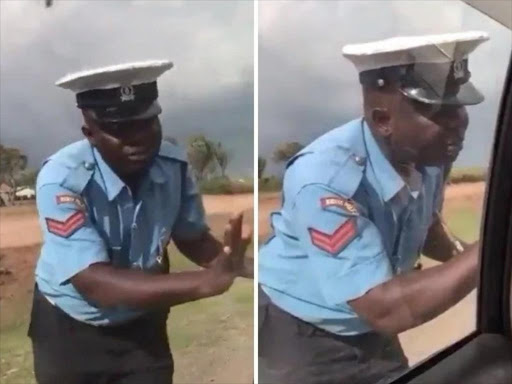 Corporal Jared Ogutu caught on camera soliciting for a bribe. / Courtesy