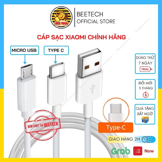 Cáp Sạc Nhanh Xiaomi, Dây Sạc Chính Hãng Chân Micro Usb Và Type C - Beetech