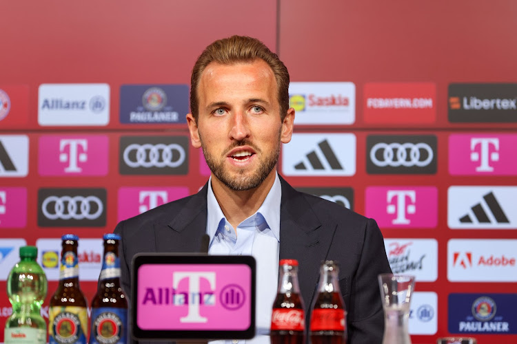 Harry Kane is presented to the media in a Bayern Munich press conference.