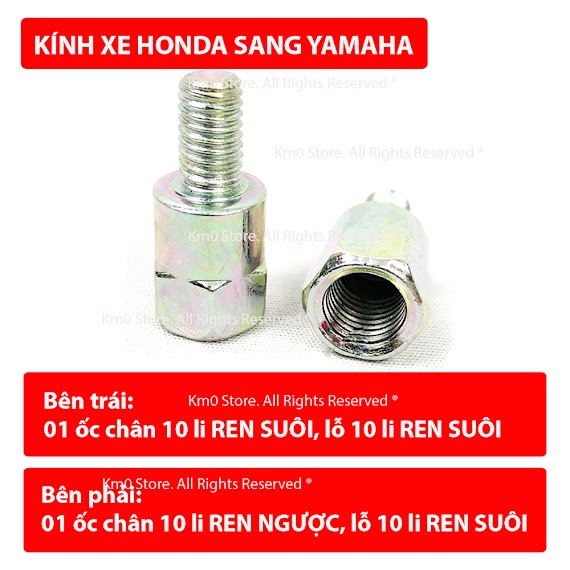 Bộ 02 Ốc Chuyển Đổi Chân Gương Xe Yamaha Sang Honda & Ngược Lại