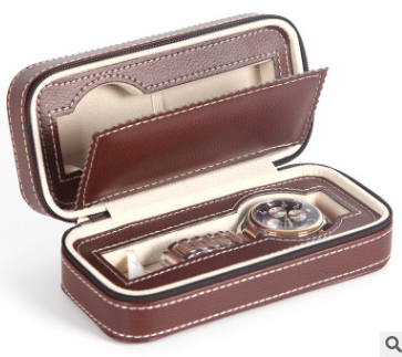 Boîte à montres avec fermeture éclair Sac de rangement portable en cuir pour montres Étui à montres à fermeture éclair Idéal pour voyages et protection