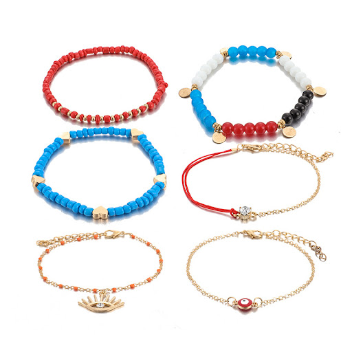 Title 6, Colorful Beaded Fringe Eye Geometric Anklet, a ...