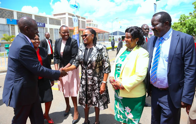 President William Ruto welcomed by Chief Justice Martha Koome when he arrived to commission the cyberknife at the Kenyatta University Teaching, Research and Referral Hospital/PSC