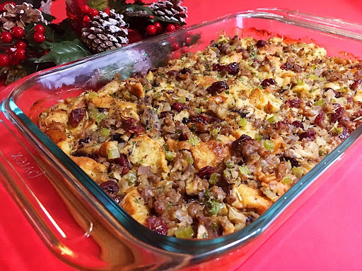 A delicious stuffing recipe for the Holidays with Italian sausage, challah bread and other great ingredients.