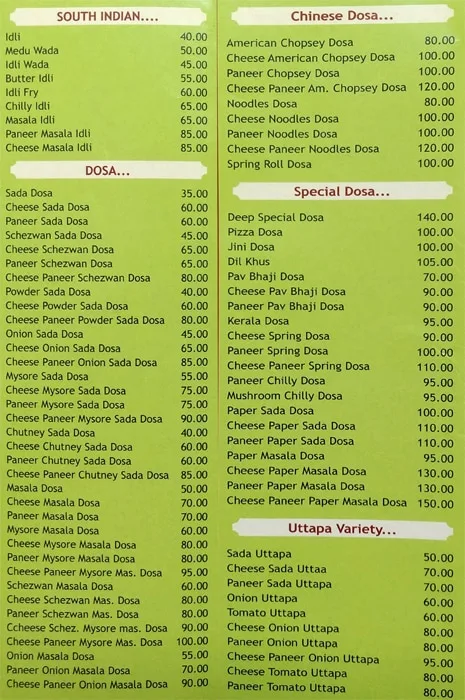 Deep Snacks Corner menu 