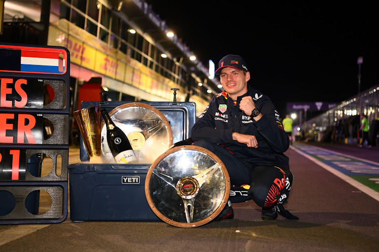 Max Verstappen celebrates his victory in the Australian Grand Prix on Sunday. Picture: GETTY IMAGES