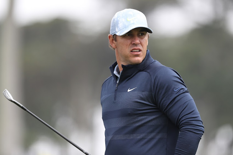 Brooks Koepka of the United States looks on after playing his shot from the seventh tee during the first round of the 2020 PGA Championship at TPC Harding Park on August 06, 2020 in San Francisco, California.