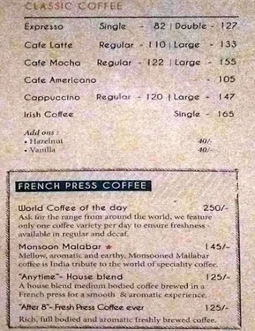 The Gallery Cafe menu 