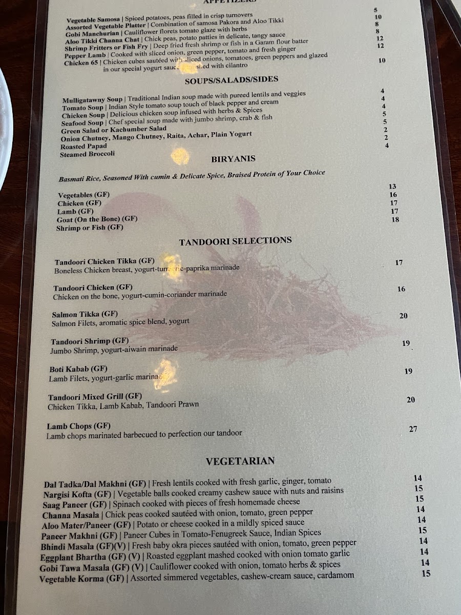 Saffron Indian Cuisine gluten-free menu