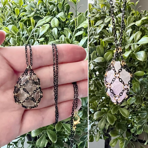 Title 4, Natural Crystal Stone Mesh Metal Necklace, enha...