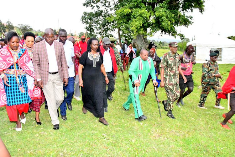 Environment CS Soipan Tuya with other officials at a tree planting exercise at Osinoni Secondary School, in Transmara West Sub County, Narok County on Wednesday January 4, 2023