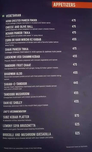 30:60 Bar, The Fern Residency menu 