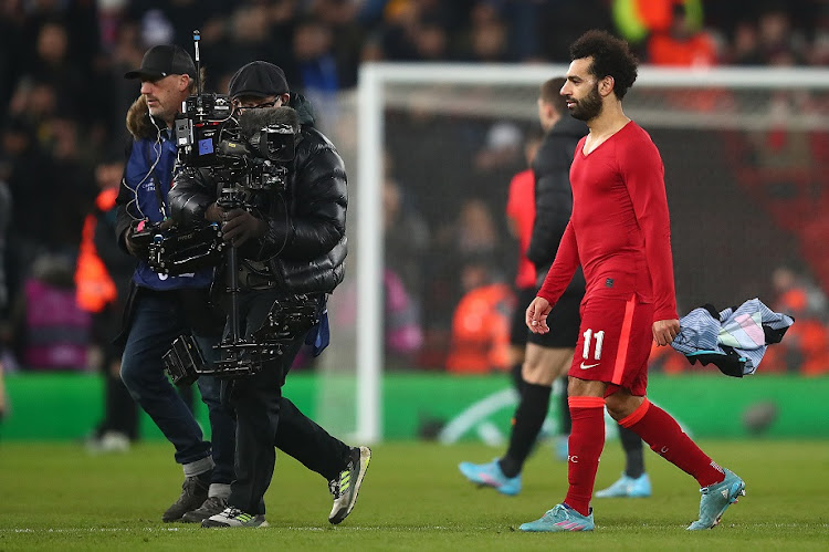 Mohamed Salah of Liverpool leaves the field following the Uefa Champions League last-16 second leg match against FC Internazionale at Anfield in Liverpool on March 8 2022.