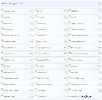 Reggae Cafe menu 