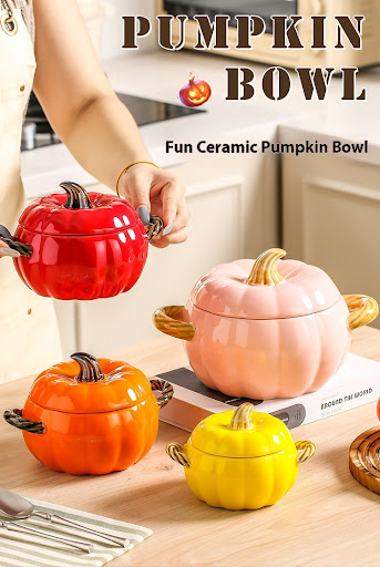 Title 6, Pumpkin-shaped Binaural Ceramic Soup Bowl With Lid