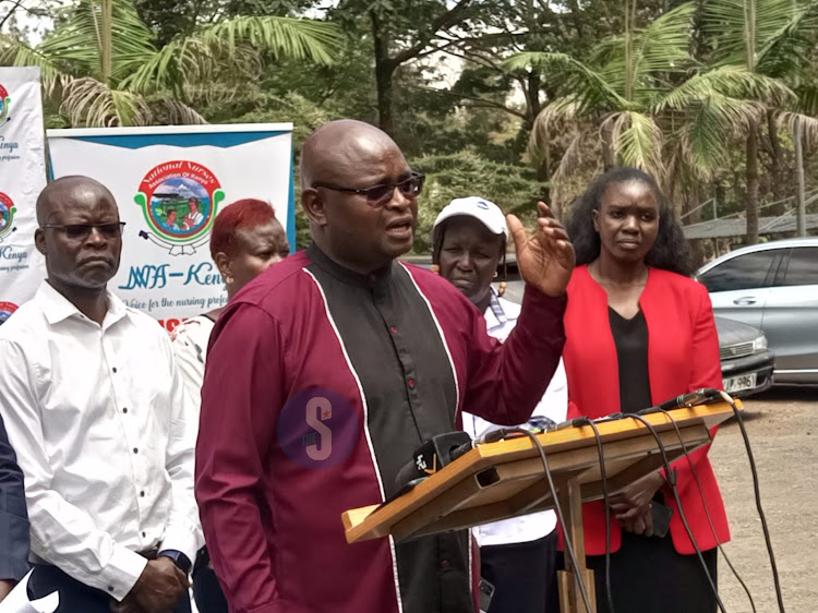 Kenya National Union of Nurses SG Seth Panyako during a briefing at the Nurses complex Nairobi on September 22, 2023