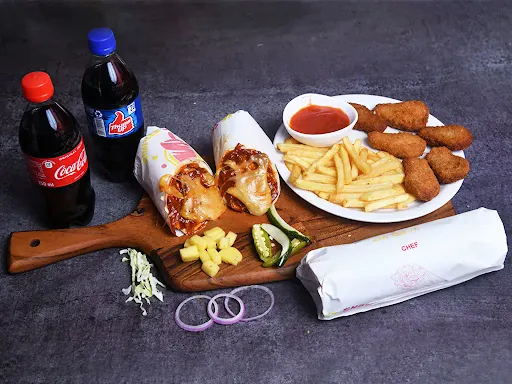 Chef Shawarma + Italiano Shawarma + French Fries + Chicken Nuggets + Cold Drink