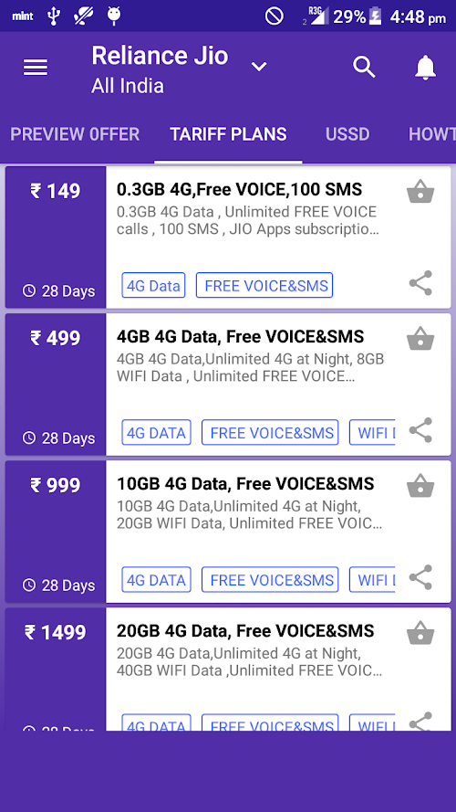 Android application Tariff Plans For Reliance Jio screenshort