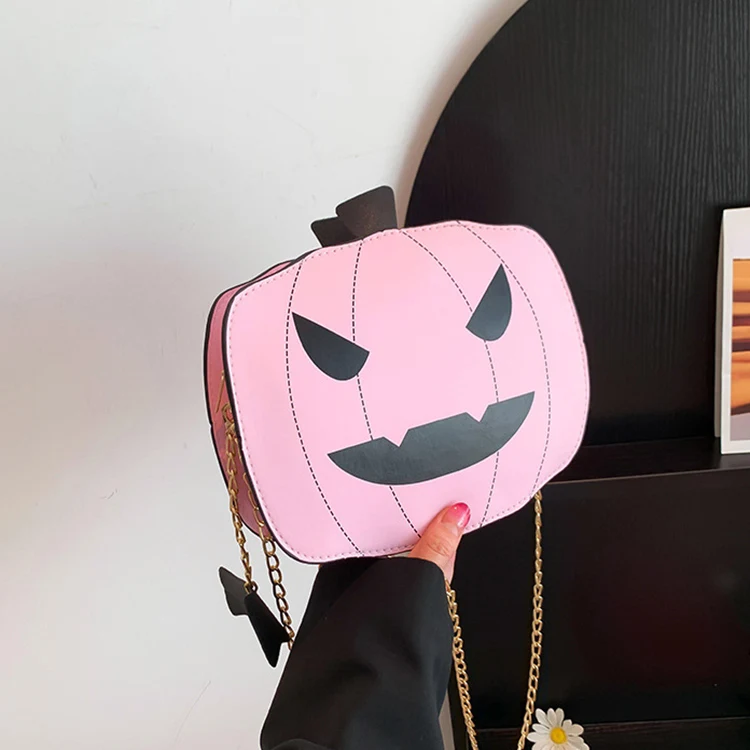 Halloween Karikatür Kabak Omuz Çantası Kızlar için Kişilik Komik Yaratıcı Zincir Çapraz Vücut Çantaları Kadınlar