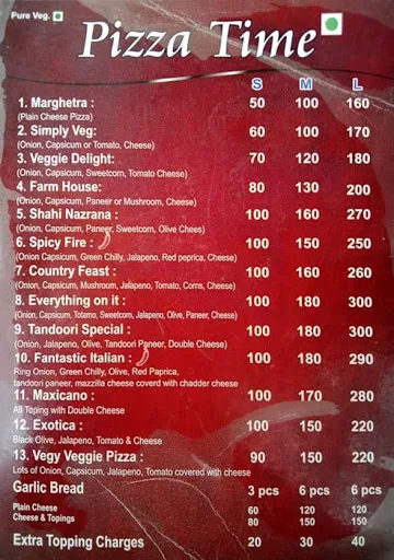 Pizza Times menu 